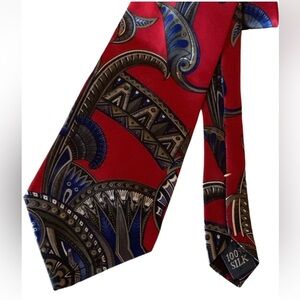 Oscar de la Renta red silk tie with print Made in USA